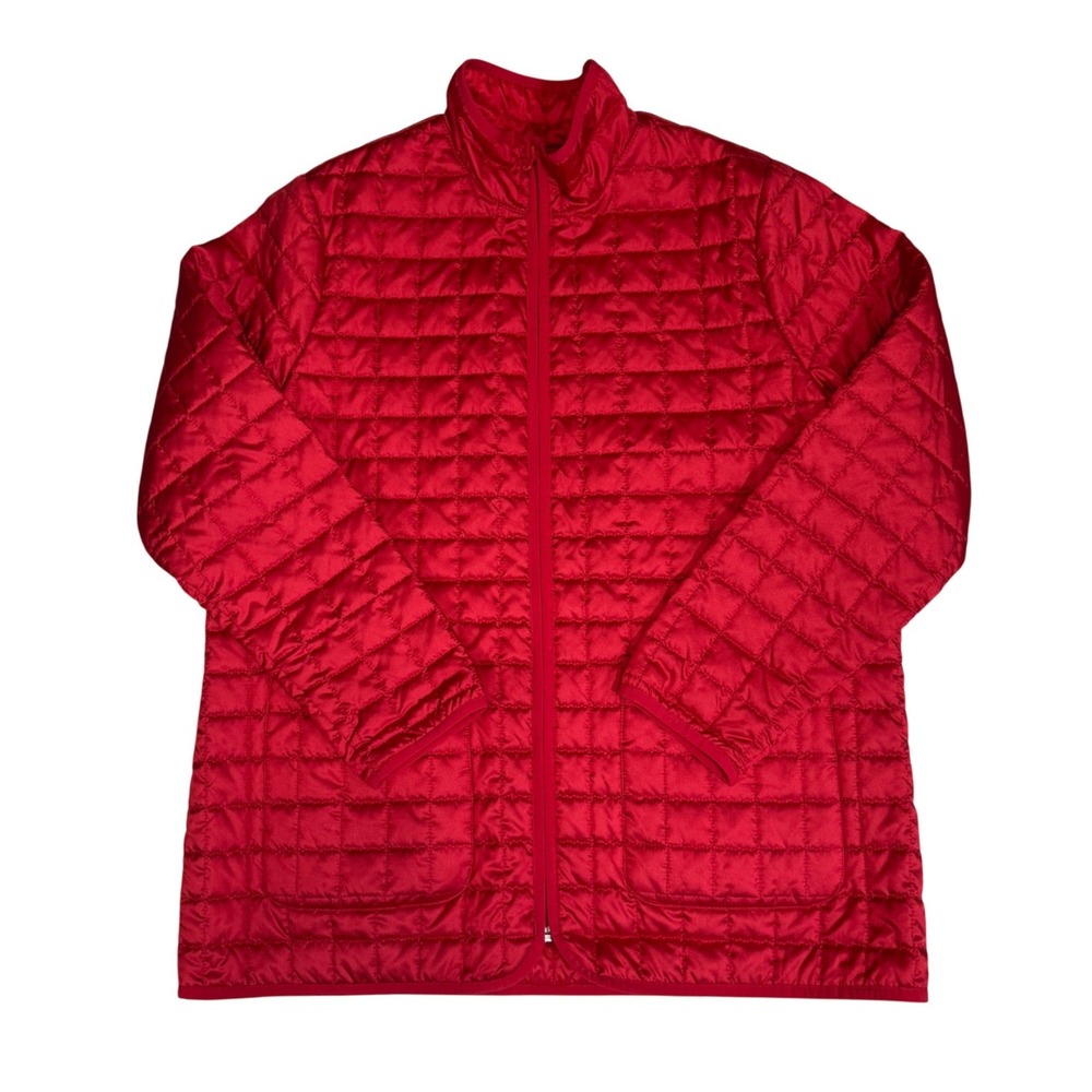 Lands' End Red Quilted Primaloft Jacket Womens Large Full Zip Thin Puffer 506063